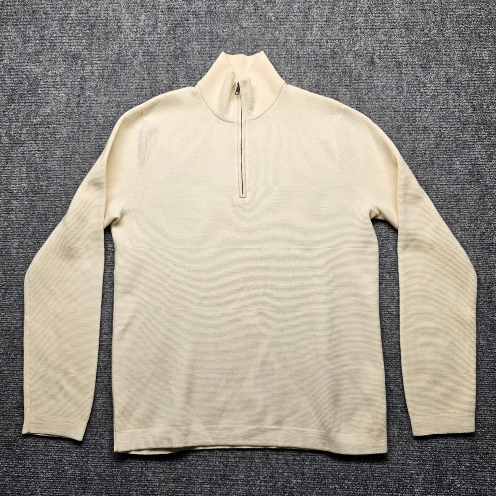 Banana Republic Mens Medium Cream Quarter Zip Pullover Sweater Long Sleeve